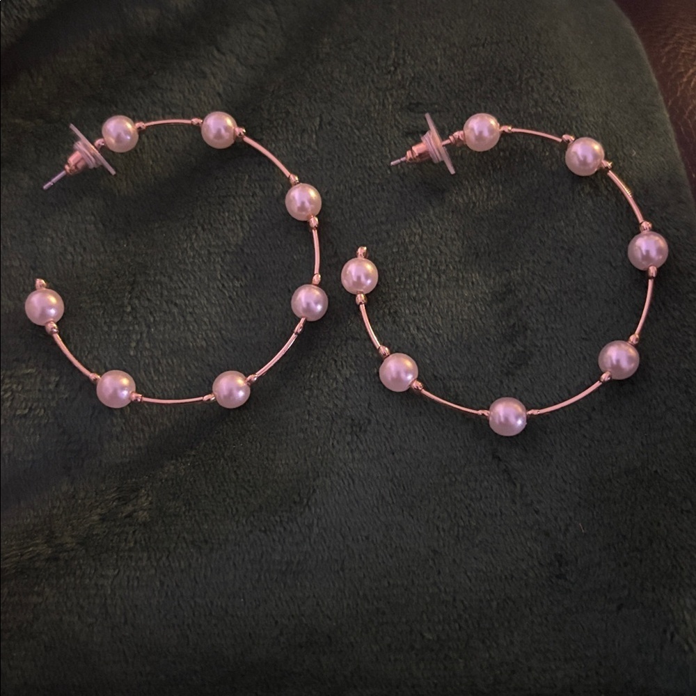 Faux pearl fashion Circle hoops earrings - Picture 4 of 7
